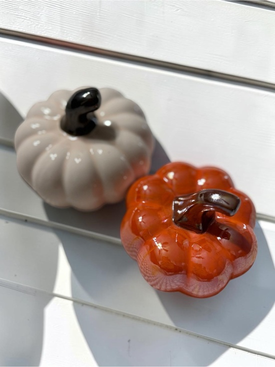 Source Unknown Other - Ceramic Pumpkins Set of 2 Glossy Taupe & Orange Fall Decor 4”